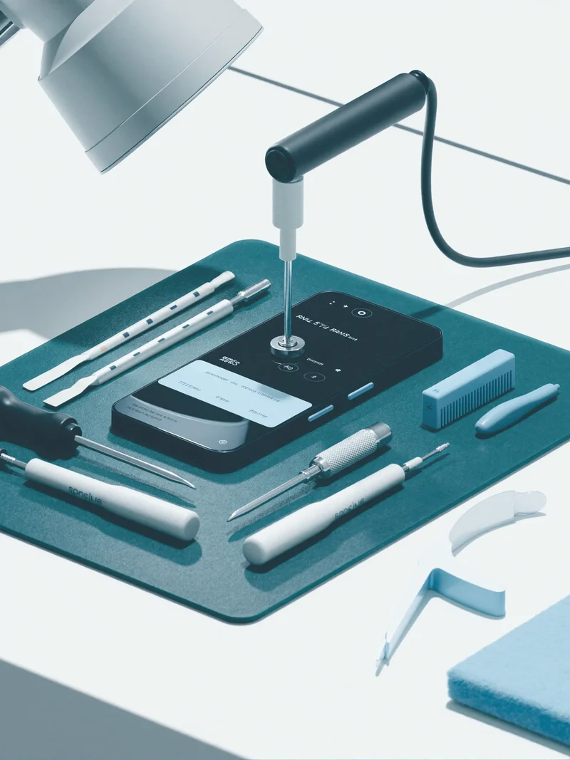 Illustrazione: concetto di diagnosi con attrezzi organizzati sul banco